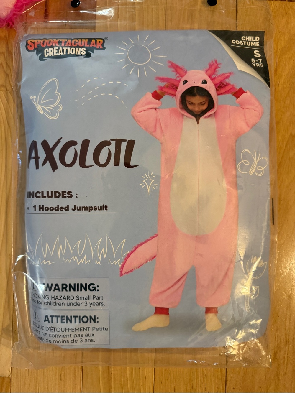 Axolotl Costume Hooded Onesie Jumpsuit Kids Small (5-7 years) Halloween